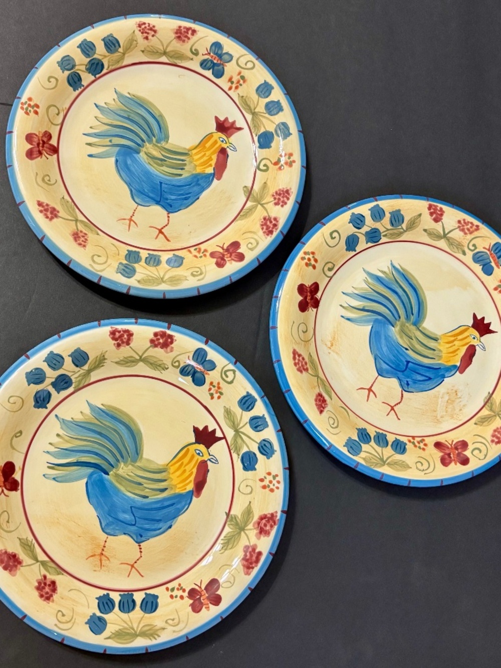 Vintage Hausenware Libby Wilkie 8” Rooster Salad Plates 2001 with Tags Set of 3